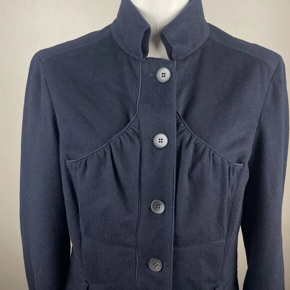 Maison Mayle  Luxury Preppy Navy Blue Button Down Blazer Jacket Wool - Picture 2 of 9